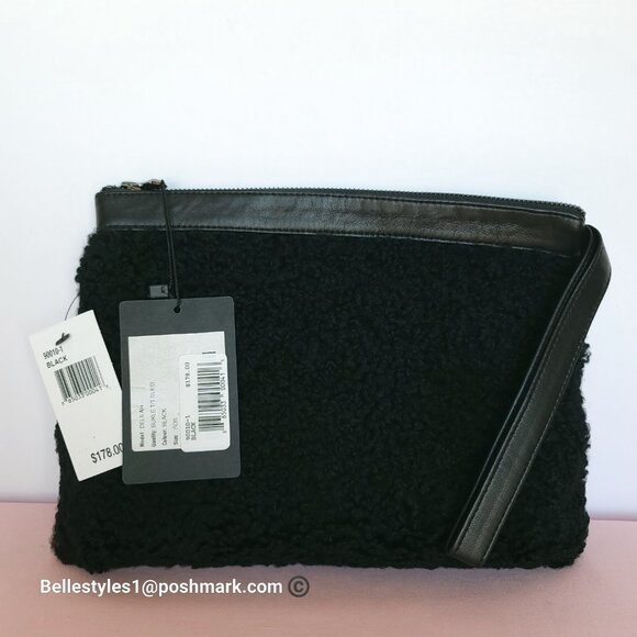 VIAVENETO Delilah Curly Lambskin Shearling Large Pouch/Wristlet- Black color - Picture 7 of 16